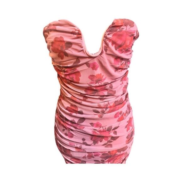 Dress – Size Medium Dynamite Pink Floral Ruched Bodycon - Picture 3 of 6